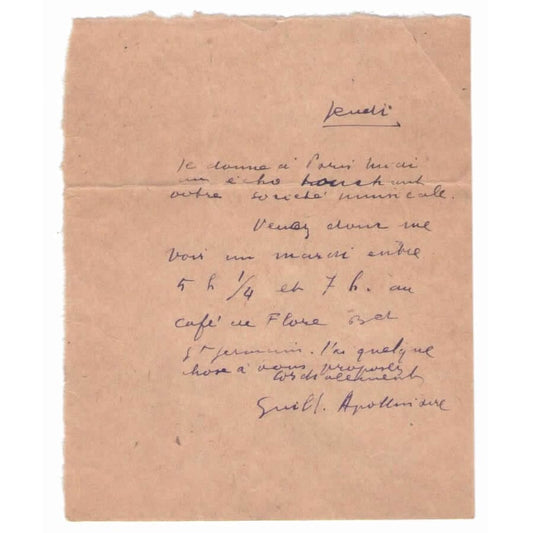 Carta manuscrita de Guillaume Apollinaire para Carol Bérard (1917) Cartas Com certificado de autenticidade e garantia 