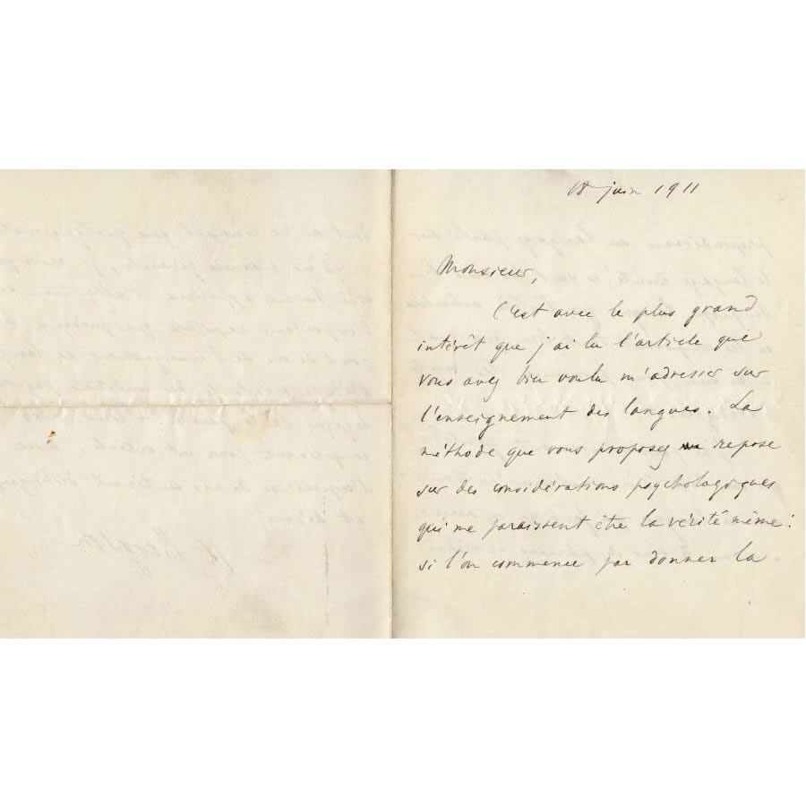 Carta manuscrita de Henri Bergson (1911) Cartas Com certificado de autenticidade e garantia 