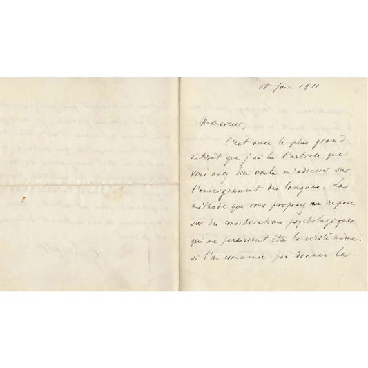 Carta manuscrita de Henri Bergson (1911) Cartas Com certificado de autenticidade e garantia 