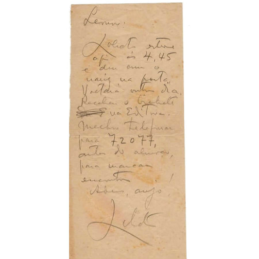 Bilhete manuscrito de Monteiro Lobato Cartas Com certificado de autenticidade e garantia 