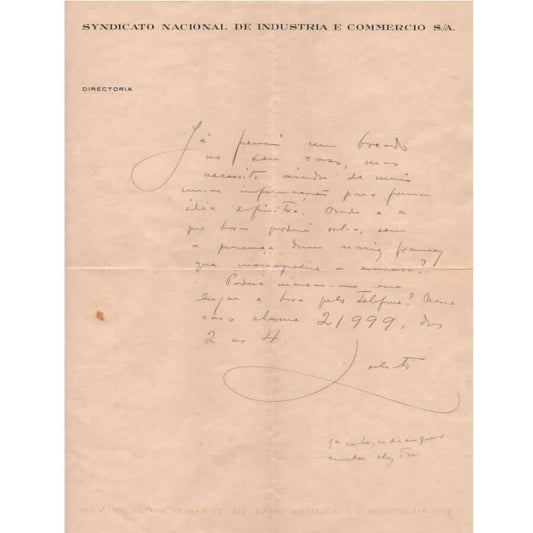 Carta manuscrita de Monteiro Lobato Cartas Com certificado de autenticidade e garantia 