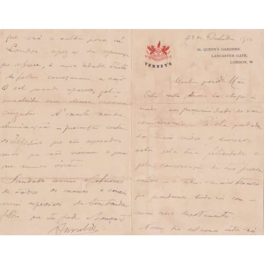 Carta manuscrita de Oswaldo Cruz (1914) Cartas Com certificado de autenticidade e garantia 