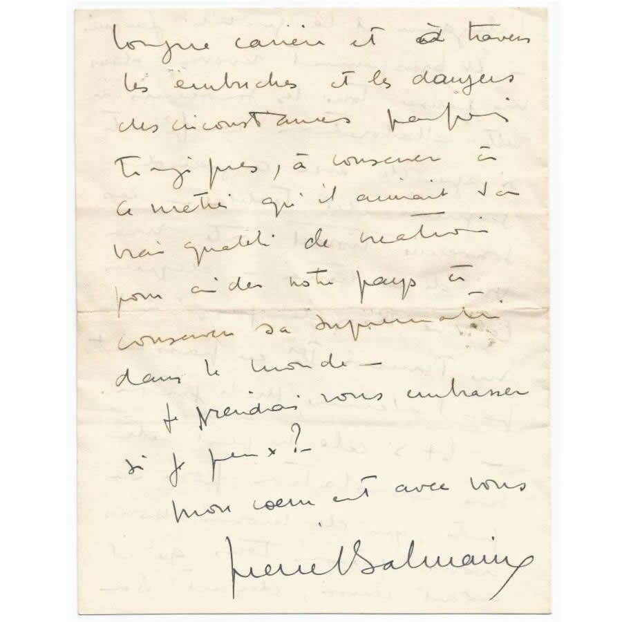 Carta manuscrita de Pierre Balmain Cartas Com certificado de autenticidade e garantia 
