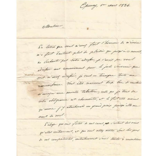 Carta manuscrita de Pierre-Gabriel Chandon (1824) Cartas Com certificado de autenticidade e garantia 