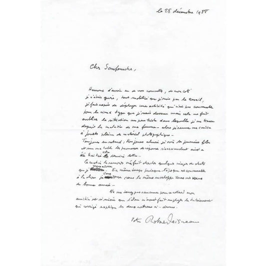 Carta manuscrita de Robert Doisneau (1988) Cartas Com certificado de autenticidade e garantia 