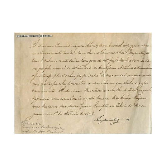 Carta manuscrita da Imperatriz Teresa Cristina (1848) Cartas Com certificado de autenticidade e garantia 