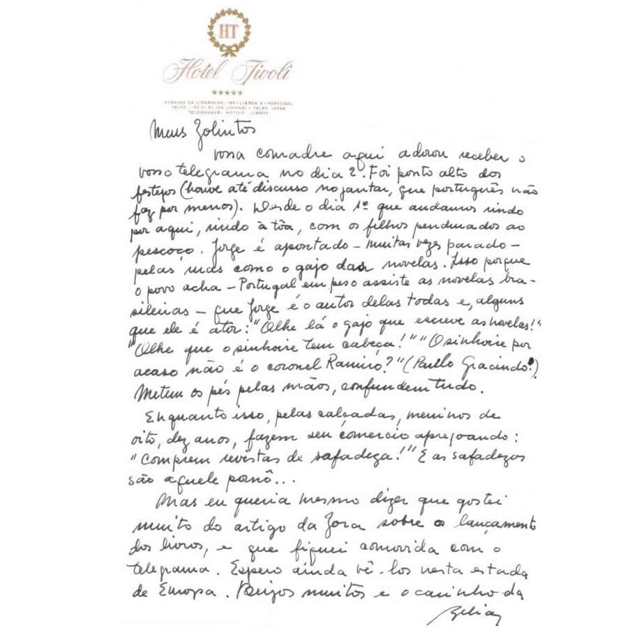 Carta de Zélia Amado sobre Jorge Amado Cartas Com certificado de autenticidade e garantia 