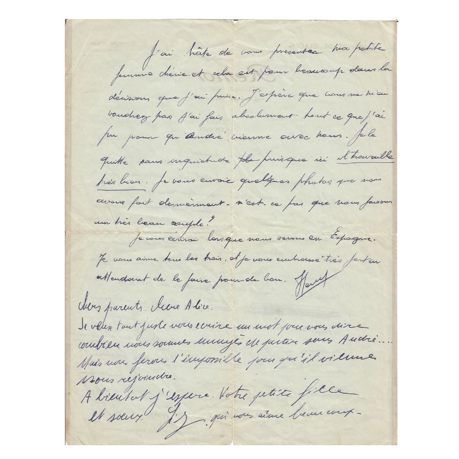 Carta manuscrita de Henri Salvador (1941) Cartas Com certificado de autenticidade e garantia 
