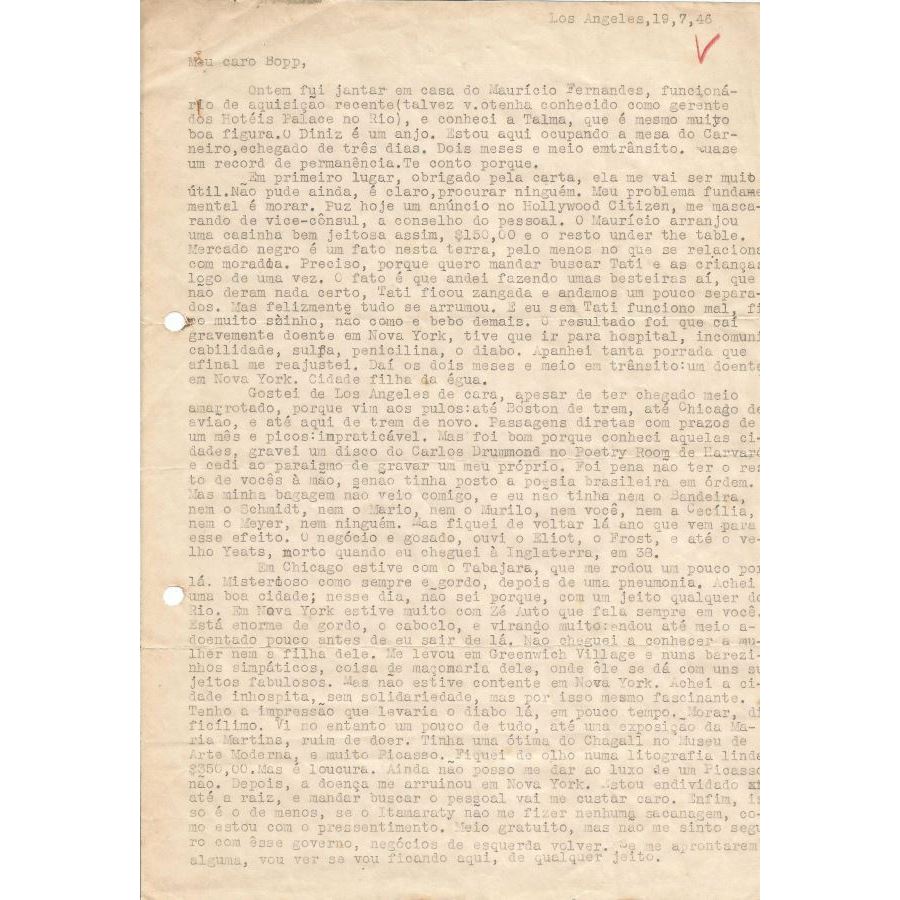 Carta assinada por Vinicius de Moraes (1946) Cartas Com certificado de autenticidade e garantia 