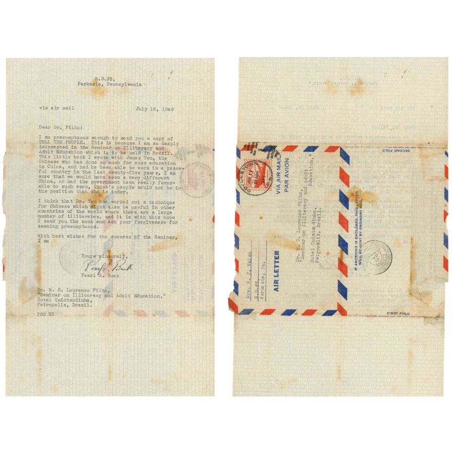 Carta assinada por Pearl Buck (1949) Autógrafos e dedicatórias Com certificado de autenticidade e garantia 