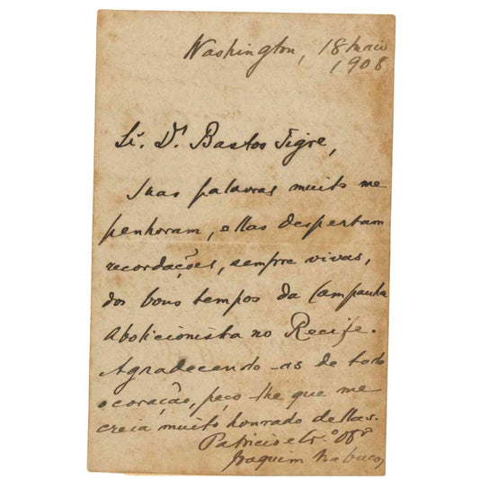 Carta manuscrita de Joaquim Nabuco (1908) Autógrafos e dedicatórias Com certificado de autenticidade e garantia 