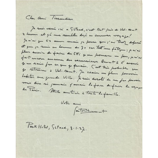 Carta manuscrita de Alberto Santos Dumont (1927) Cartas Com certificado de autenticidade e garantia 