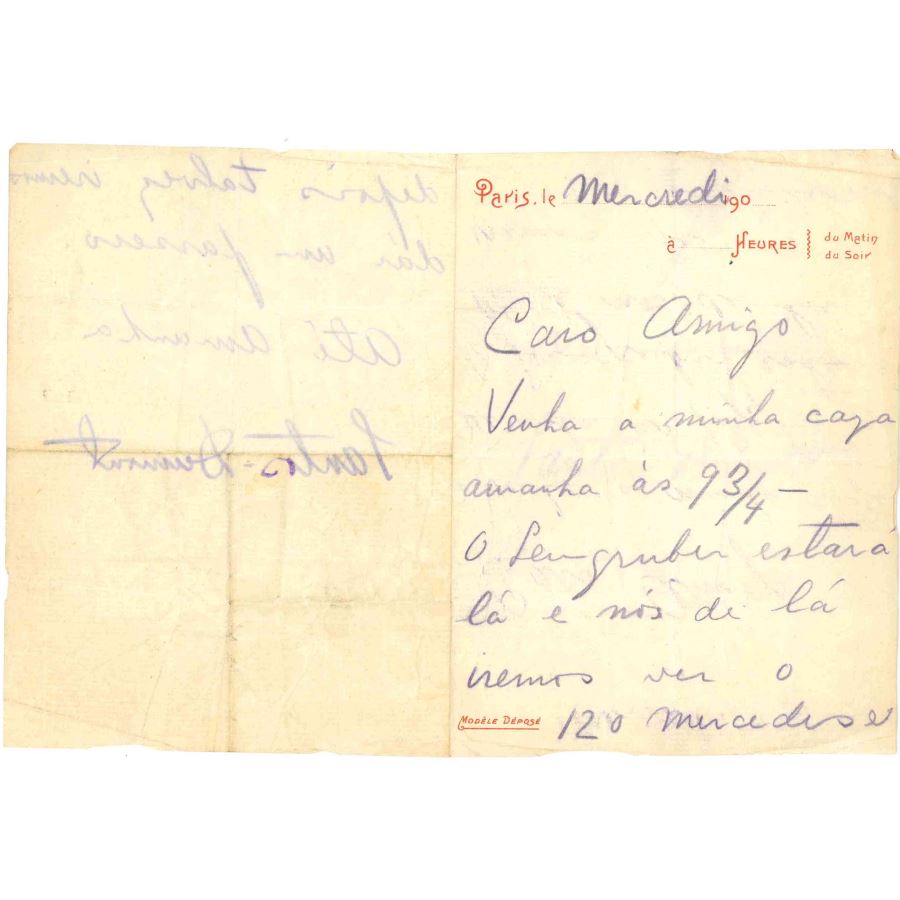 Carta manuscrita de Alberto Santos Dumont (1905/1906) Autógrafos e dedicatórias Com certificado de autenticidade e garantia 
