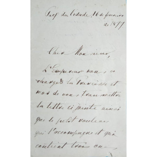 Carta manuscrita do Conde D´Eu (1877) Cartas Com certificado de autenticidade e garantia 