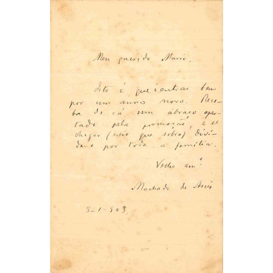 Carta manuscrita de Machado de Assis (1903) Cartas Com certificado de autenticidade e garantia 
