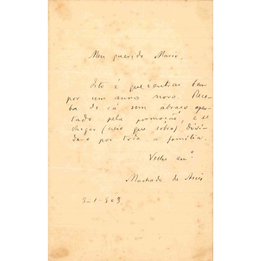 Carta manuscrita de Machado de Assis (1903) Cartas Com certificado de autenticidade e garantia 