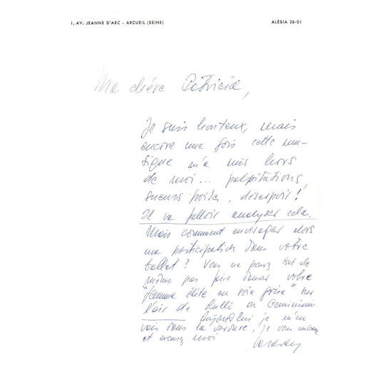 Carta manuscrita de Victor Vasarely (1961) Cartas Com certificado de autenticidade e garantia 