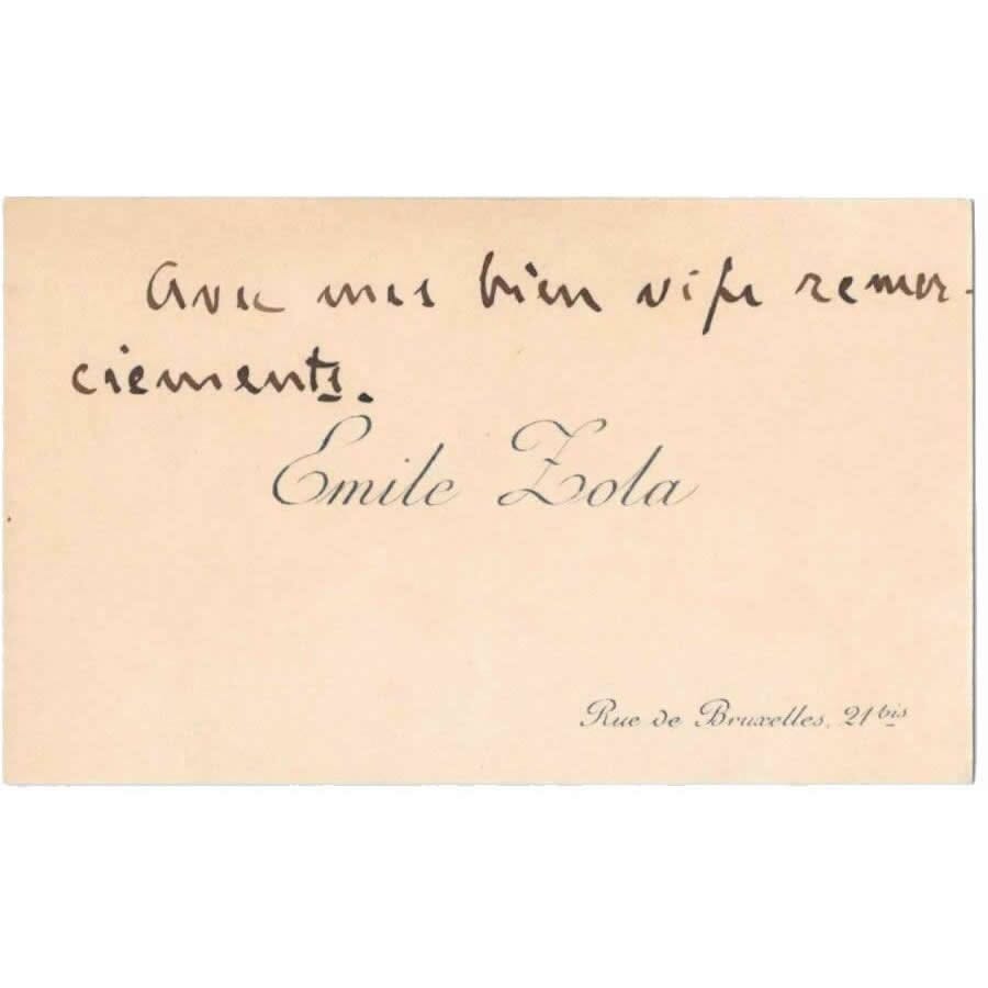 Cartão de visita autografado por Emile Zola Cartões de visita Com certificado de autenticidade e garantia 