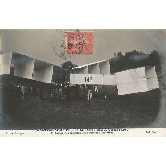 Cartão postal manuscrito com o 14-Bis de Santos Dumont (1906) Cartas Com certificado de autenticidade e garantia 