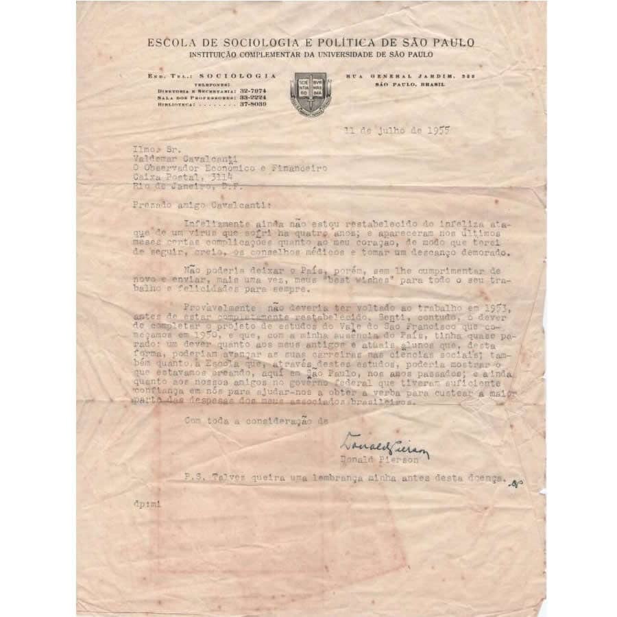 Cartas assinadas por Donald Pierson (1955, 1967, 1974) Cartas Com certificado de autenticidade e garantia 