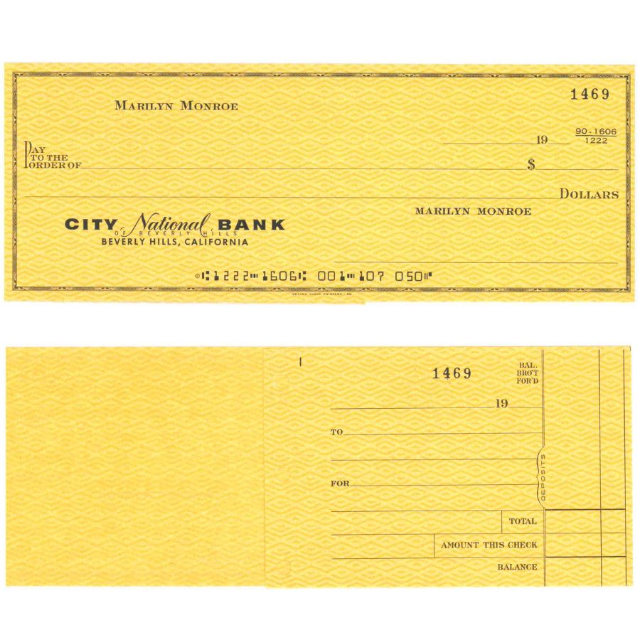 Cheque de Marilyn Monroe Autógrafos e dedicatórias Com certificado de autenticidade e garantia 