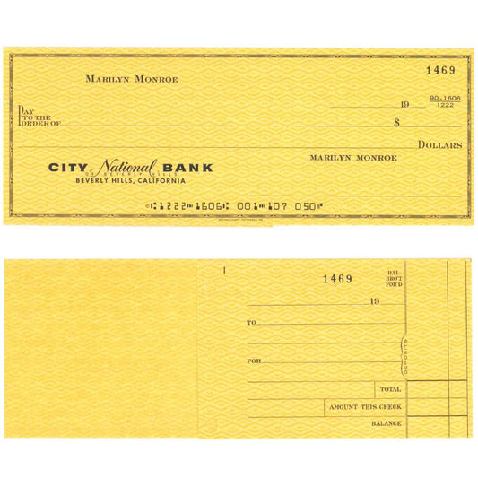 Cheque de Marilyn Monroe Autógrafos e dedicatórias Com certificado de autenticidade e garantia 