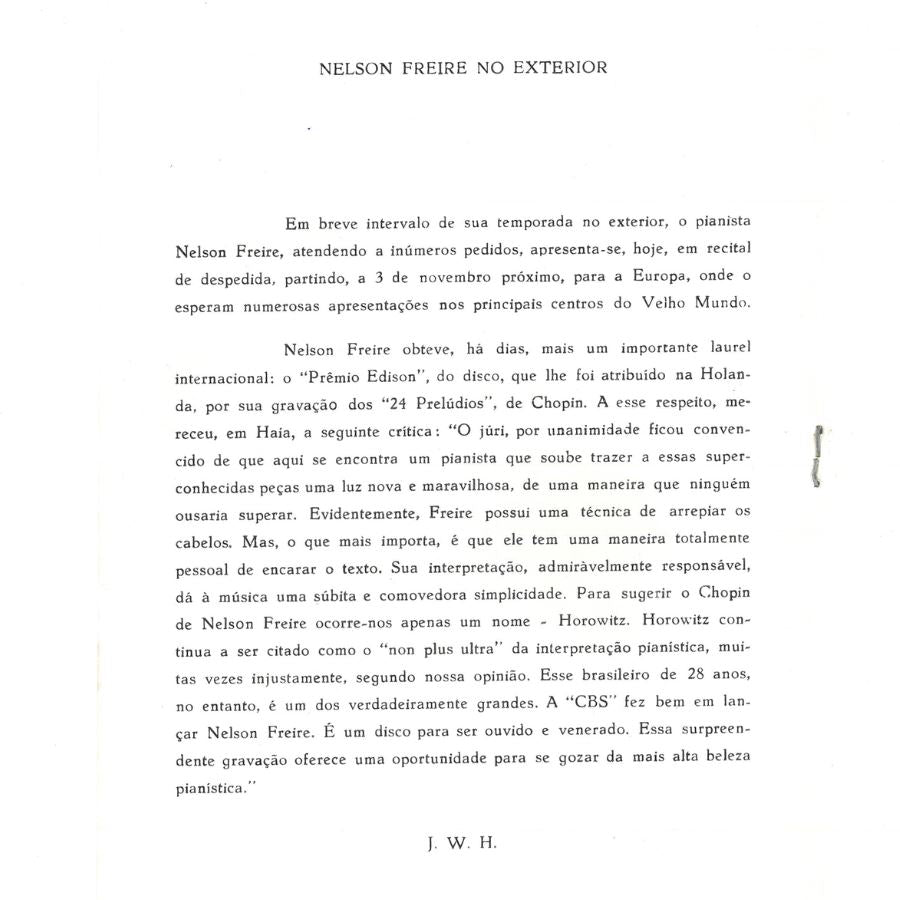 Dedicatória de Nelson Freire (1972) Autógrafos e dedicatórias Com certificado de autenticidade e garantia 