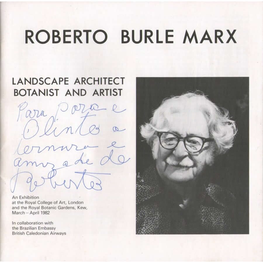 Desenho e dedicatória de Roberto Burle Marx (1982) Autógrafos e dedicatórias Com certificado de autenticidade e garantia 