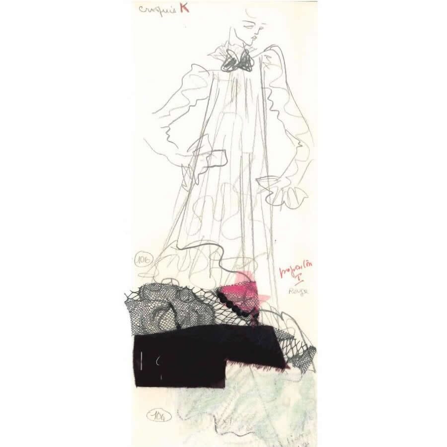 Desenho de moda de Yves Saint Laurent (anos 1960 ou 1970) Desenhos Com certificado de autenticidade e garantia 