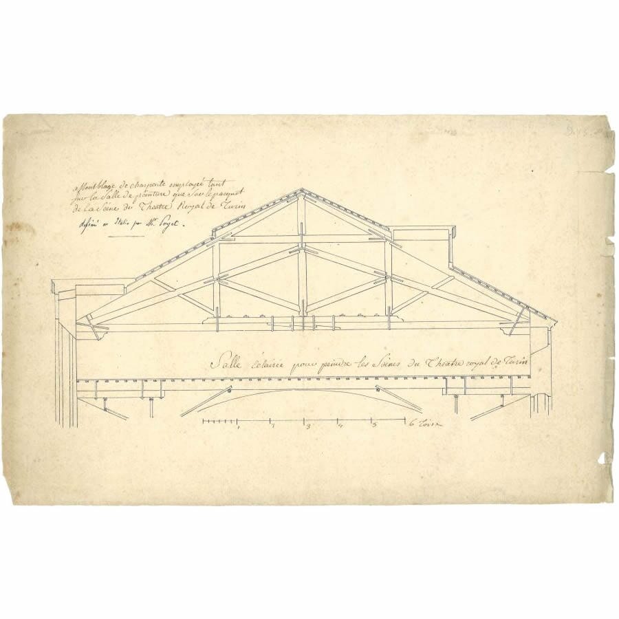 Desenho técnico do teto do Teatro Real de Turim Desenhos Com certificado de autenticidade e garantia 