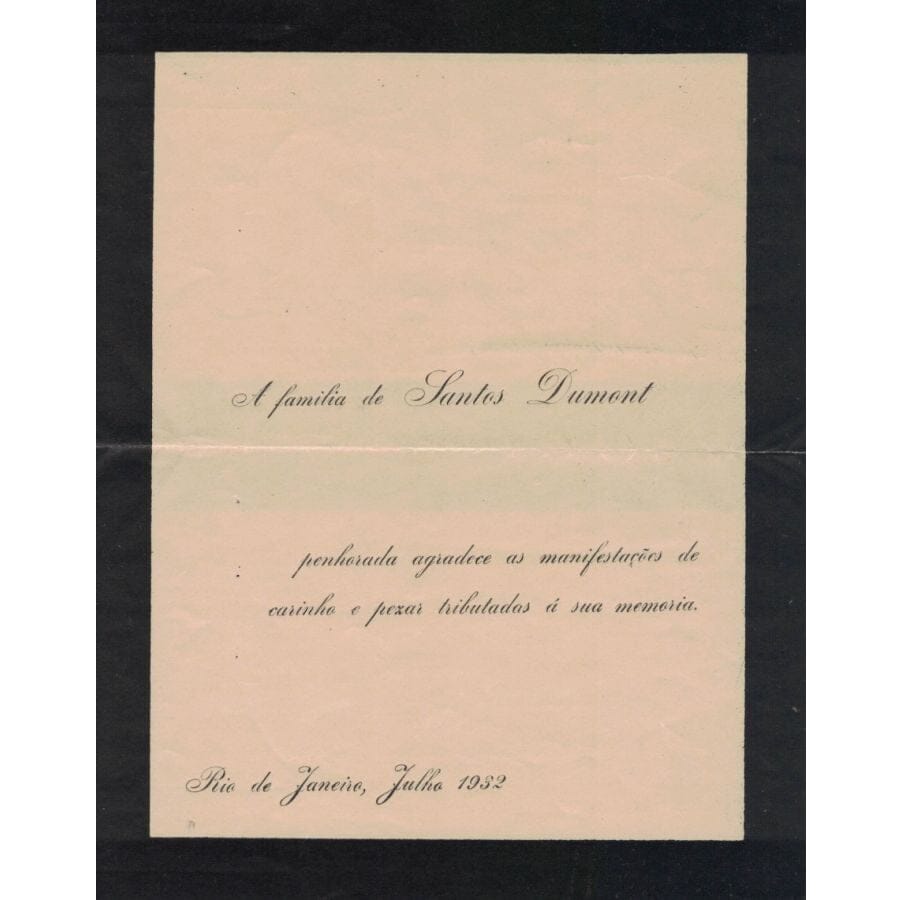 Carta de agradecimento da família Santos Dumont para Paul Tissandier após o falecimento do amigo Alberto (1932) Cartas Com certificado de autenticidade e garantia 