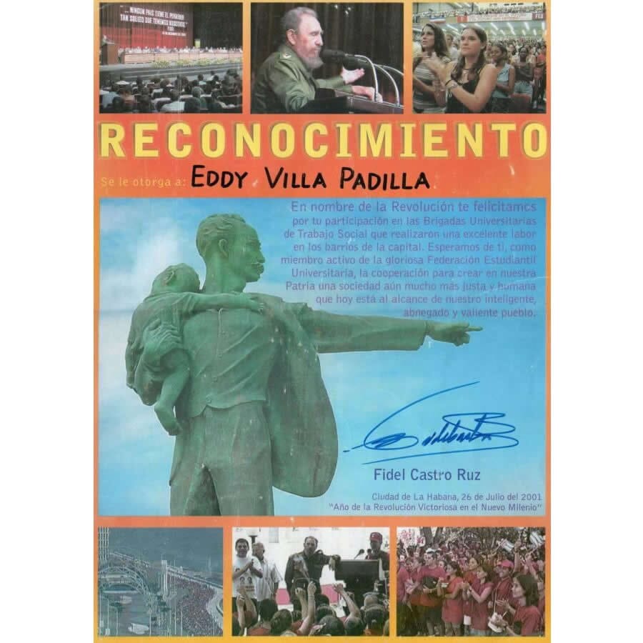 Documento assinado por Fidel Castro (2001) Autógrafos e dedicatórias Com certificado de autenticidade e garantia 