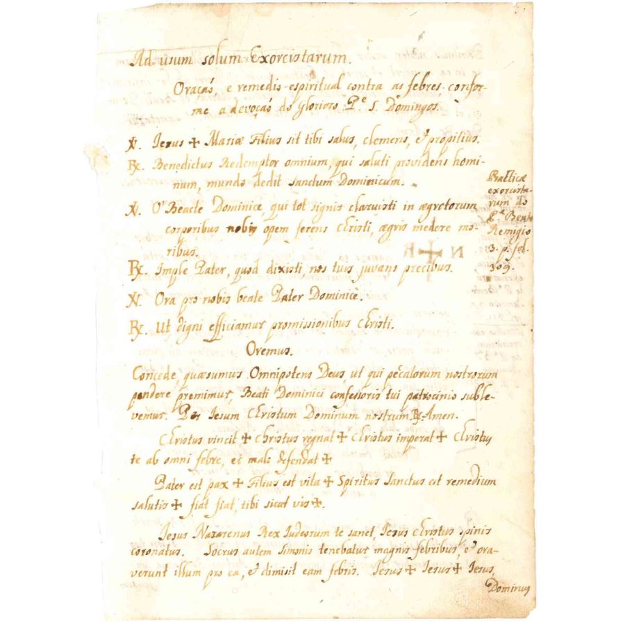 Oração de exorcismo em latim (séculos XVI ou XVII) Autógrafos e dedicatórias Com certificado de autenticidade e garantia 