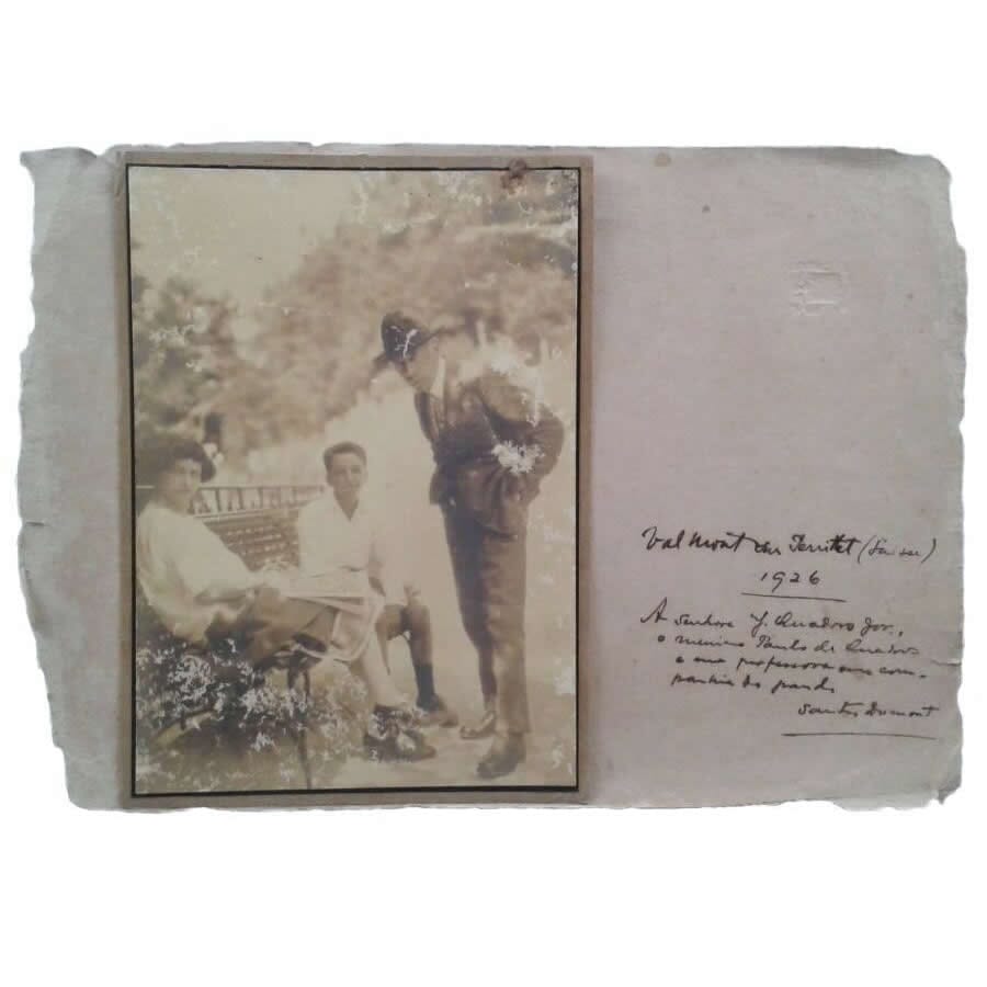 Fotografia antiga com dedicatória de Alberto Santos Dumont (1926) Autógrafos e dedicatórias Com certificado de autenticidade e garantia 