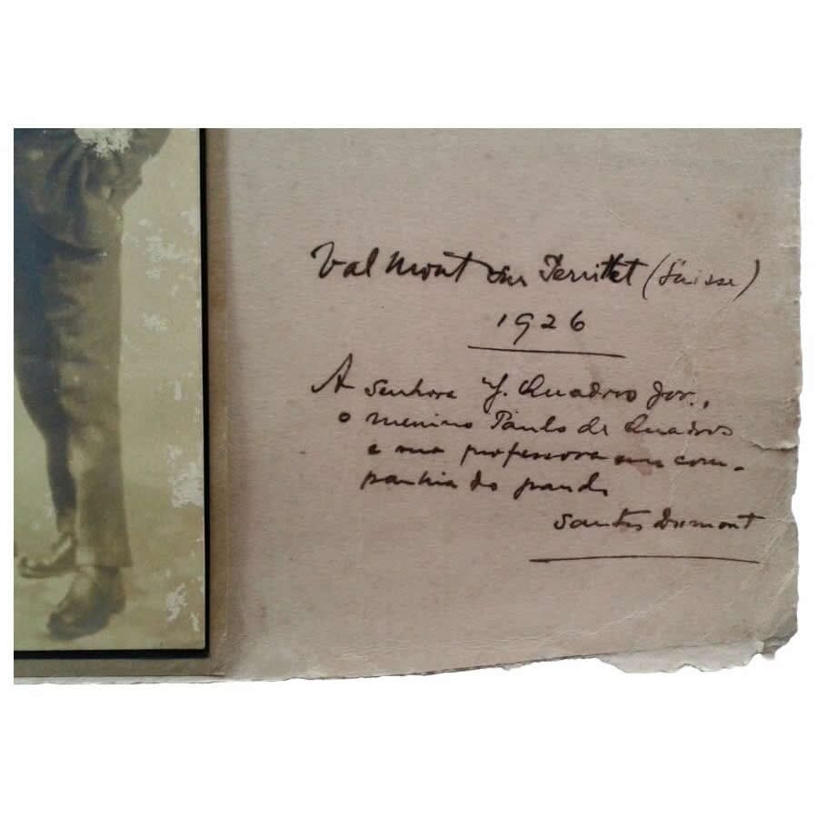 Fotografia antiga com dedicatória de Alberto Santos Dumont (1926) Autógrafos e dedicatórias Com certificado de autenticidade e garantia 