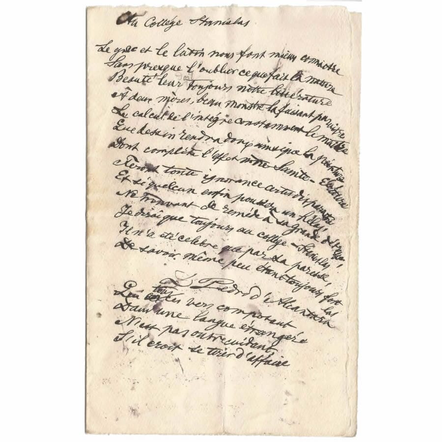 Poema em francês de Dom Pedro II (1890) Manuscritos Com certificado de autenticidade e garantia 
