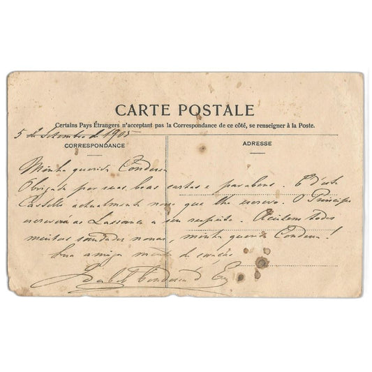 Postal manuscrito da Condessa d´Eu (1905) Autógrafos e dedicatórias Com certificado de autenticidade e garantia 