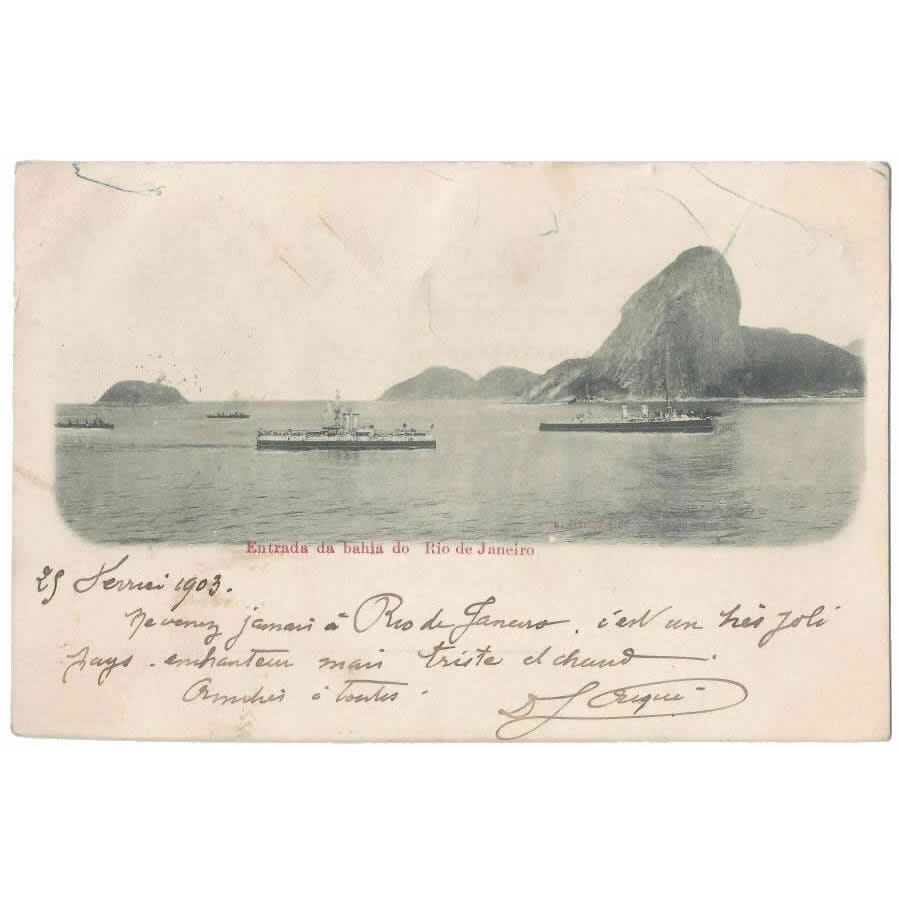 Cartão postal de um turista francês no Rio de Janeiro (1903) Cartas Com certificado de autenticidade e garantia 