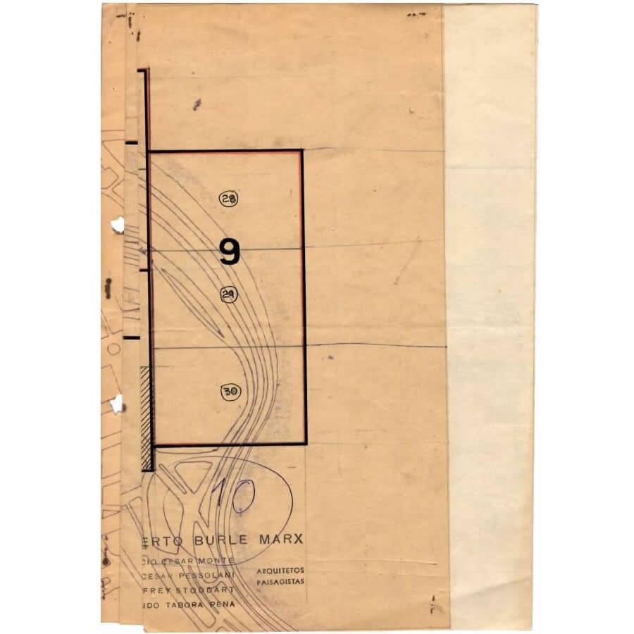 Planta original do projeto do aterro do Flamengo pelo arquiteto Roberto Burle Marx (1960?) Desenhos Com certificado de autenticidade e garantia 
